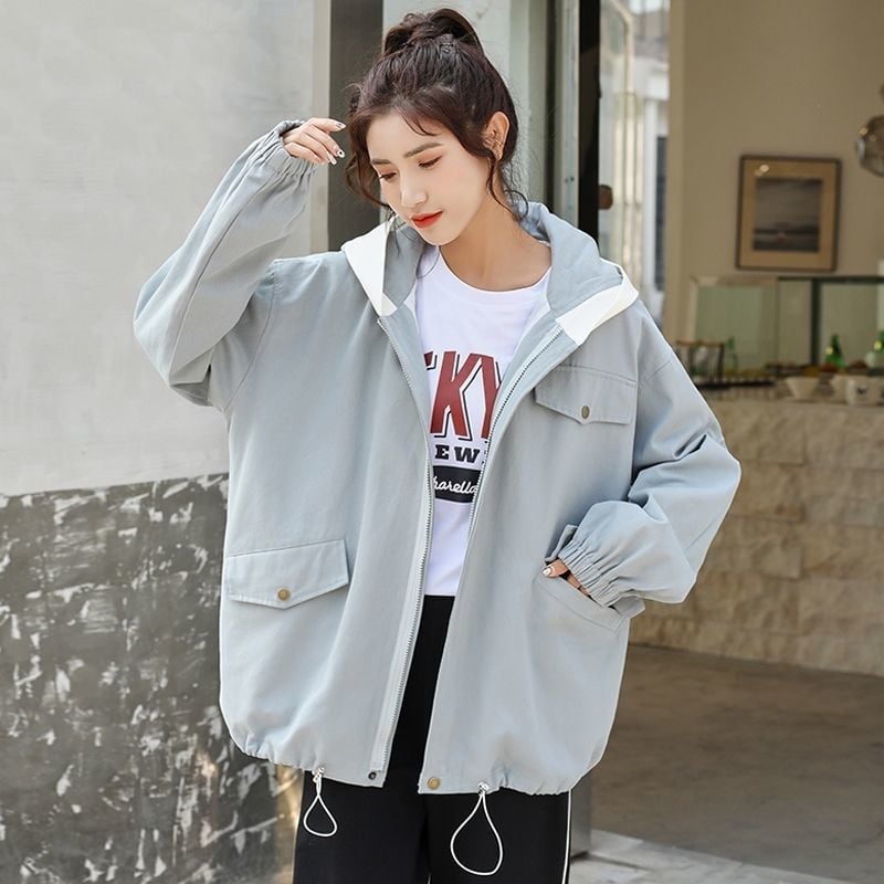 Дамско палто с памучна подплата и флисово подплатяване, свободен крой, корейски стил, цип отпред, есенно-зимно палто