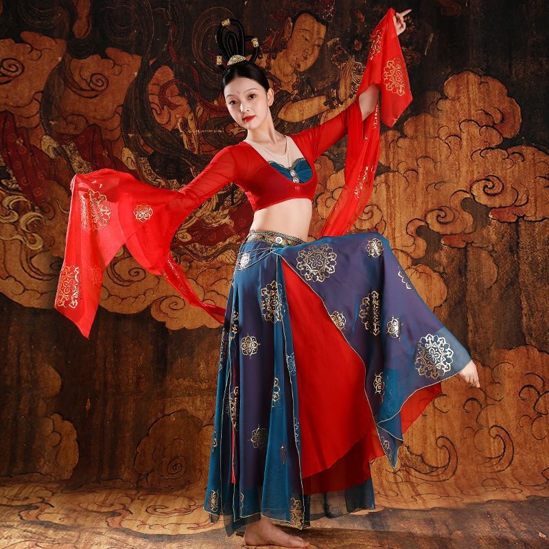 Hanfu plesni kostim, tiskani šifon, s spandeksom i vlaknima regenerirane celuloze