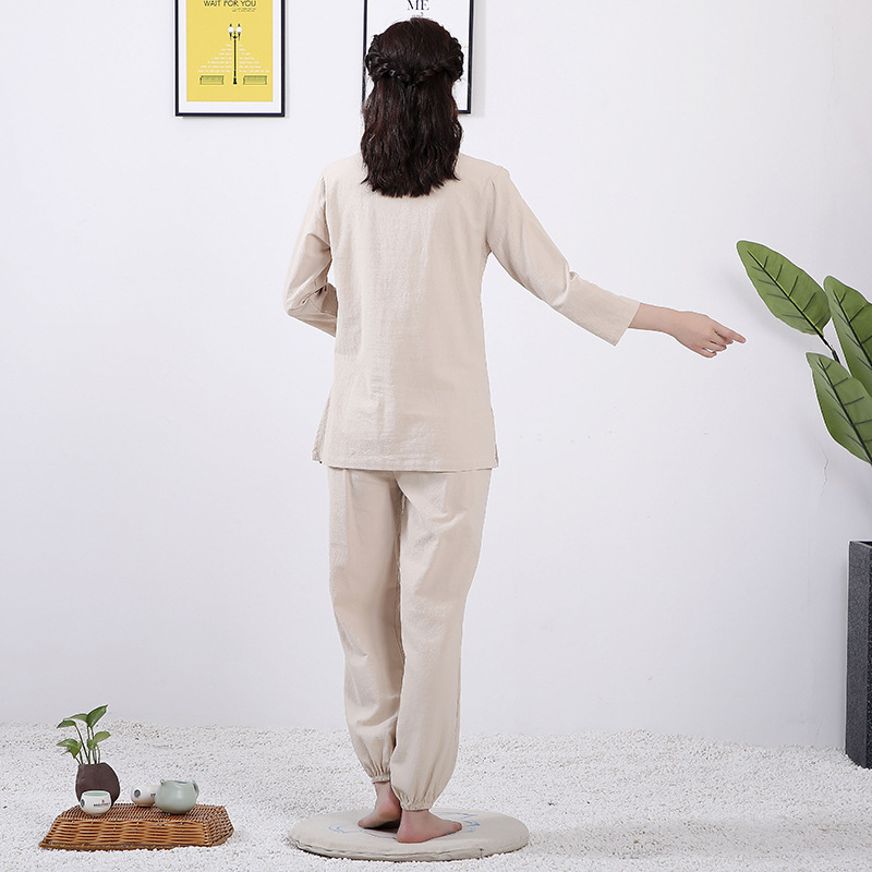 Unisex Zen odijelo za jogu i meditaciju od pamuka i lana, glavna tkanina 95% pamuk, jednobojni uzorak, zatvaranje na jedno dugme