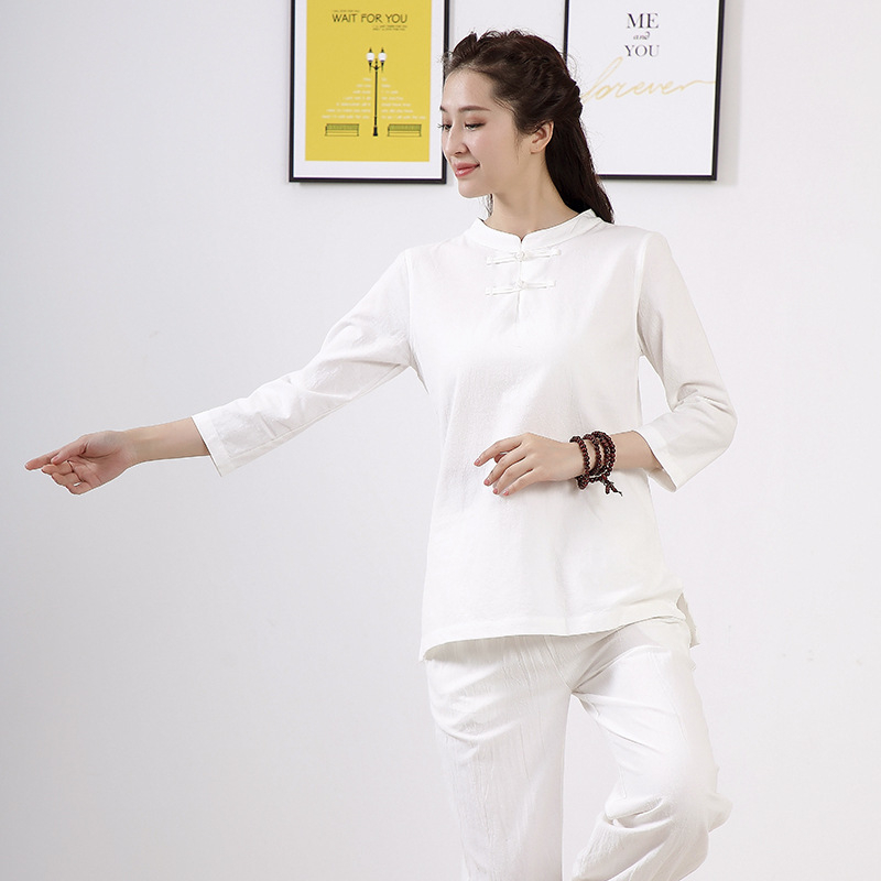 Unisex Zen odijelo za jogu i meditaciju od pamuka i lana, glavna tkanina 95% pamuk, jednobojni uzorak, zatvaranje na jedno dugme