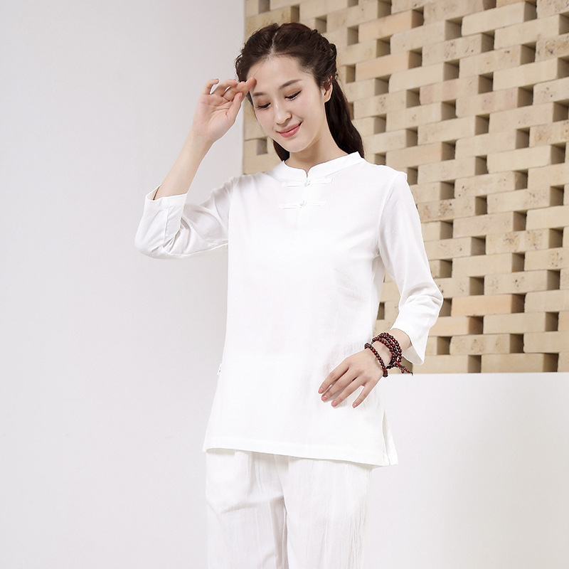 Unisex Zen odijelo za jogu i meditaciju od pamuka i lana, glavna tkanina 95% pamuk, jednobojni uzorak, zatvaranje na jedno dugme