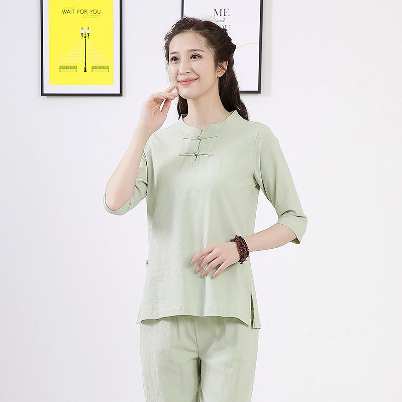 Unisex Zen odijelo za jogu i meditaciju od pamuka i lana, glavna tkanina 95% pamuk, jednobojni uzorak, zatvaranje na jedno dugme