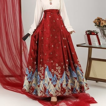 Hanfu u Ming stilu s Horse-Face suknom i Aircraft rukavima, 50-70% poliester sadržaja, tiskana tkanina, proljeće 2023