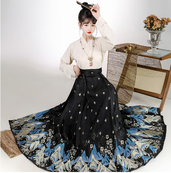 Hanfu u Ming stilu s Horse-Face suknom i Aircraft rukavima, 50-70% poliester sadržaja, tiskana tkanina, proljeće 2023
