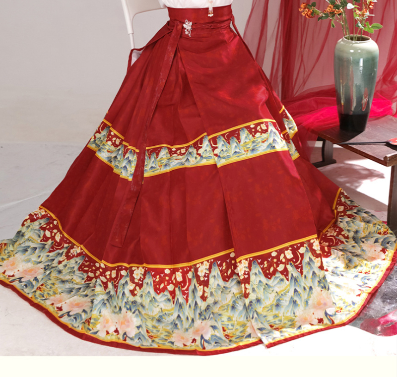 Hanfu u Ming stilu s Horse-Face suknom i Aircraft rukavima, 50-70% poliester sadržaja, tiskana tkanina, proljeće 2023