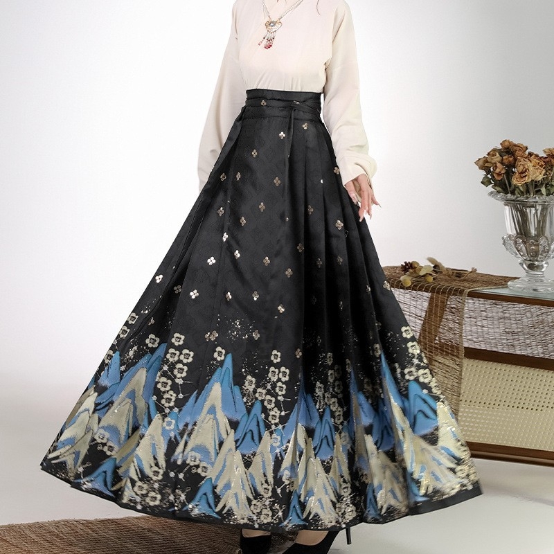 Hanfu u Ming stilu s Horse-Face suknom i Aircraft rukavima, 50-70% poliester sadržaja, tiskana tkanina, proljeće 2023