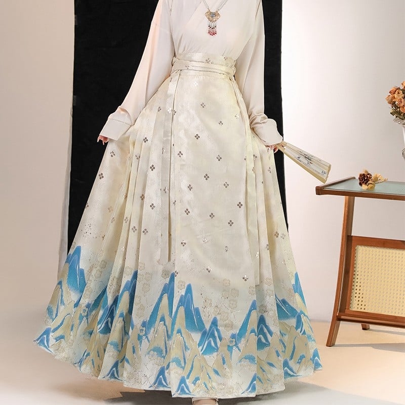 Hanfu u Ming stilu s Horse-Face suknom i Aircraft rukavima, 50-70% poliester sadržaja, tiskana tkanina, proljeće 2023