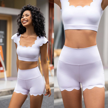 Sieviešu jogas bikses ar augstu vidukli un mežģīnēm, trešdaļas garums, elpojošas, mitrumu vadīšana (75% neilons, 25% spandex)