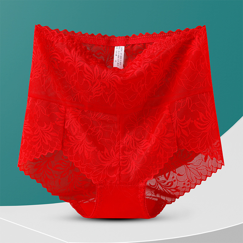 Ženske gaćice s visokim strukom od čipke s jacquard uzorkom s cvjetnim uzorkom, oblikovanje tijela i podizanje bedara; glavni materijal najlon, pamukova podstava