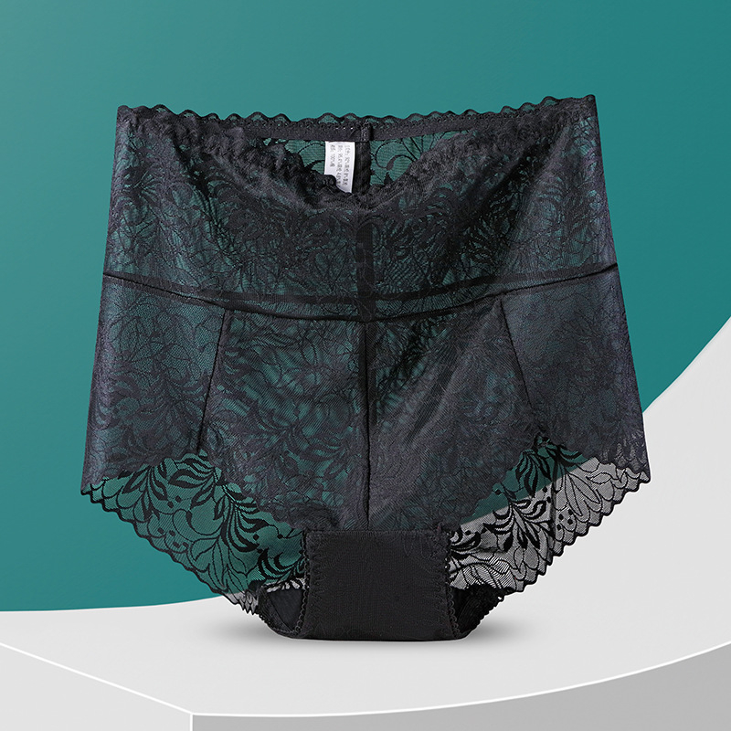 Ženske gaćice s visokim strukom od čipke s jacquard uzorkom s cvjetnim uzorkom, oblikovanje tijela i podizanje bedara; glavni materijal najlon, pamukova podstava
