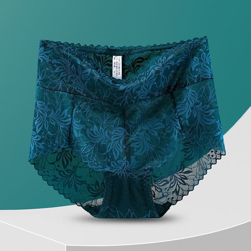 Ženske gaćice s visokim strukom od čipke s jacquard uzorkom s cvjetnim uzorkom, oblikovanje tijela i podizanje bedara; glavni materijal najlon, pamukova podstava