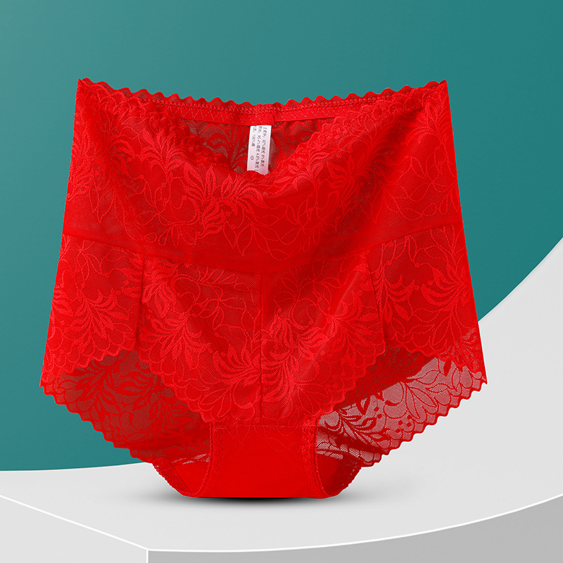 Ženske gaćice s visokim strukom od čipke s jacquard uzorkom s cvjetnim uzorkom, oblikovanje tijela i podizanje bedara; glavni materijal najlon, pamukova podstava