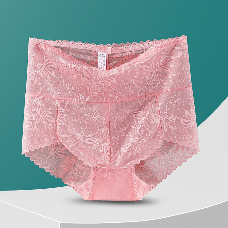 Ženske gaćice s visokim strukom od čipke s jacquard uzorkom s cvjetnim uzorkom, oblikovanje tijela i podizanje bedara; glavni materijal najlon, pamukova podstava