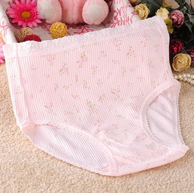 Naiste kõrge vöökiga puuvillased aluspesud lillemustriga, hingavad