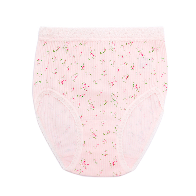 Naiste kõrge vöökiga puuvillased aluspesud lillemustriga, hingavad