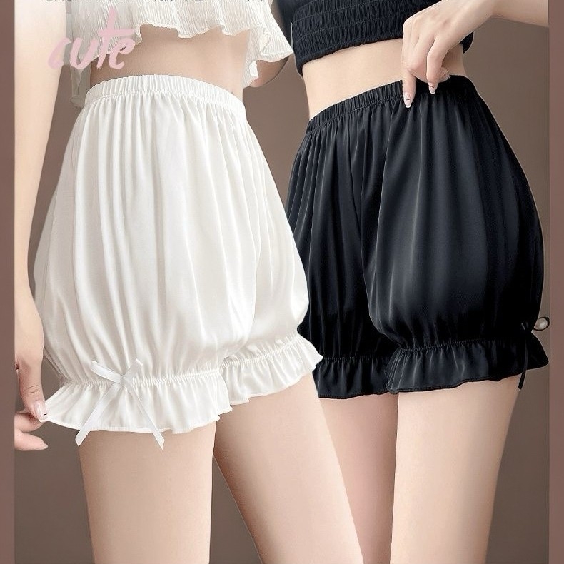 Sieviešu drošības šorti no ice silk auduma, viduklis vidējā augstumā, loku raksts, 95% poliesters, ātra žūšana un aizsardzība pret atklāšanos