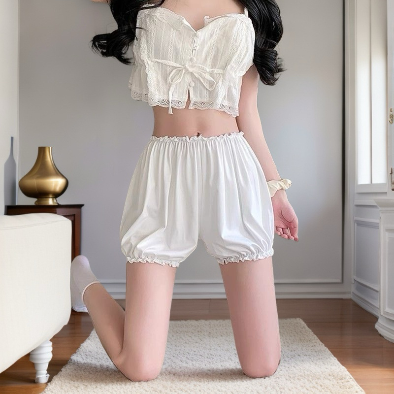 Sieviešu drošības šorti no ice silk auduma, viduklis vidējā augstumā, loku raksts, 95% poliesters, ātra žūšana un aizsardzība pret atklāšanos