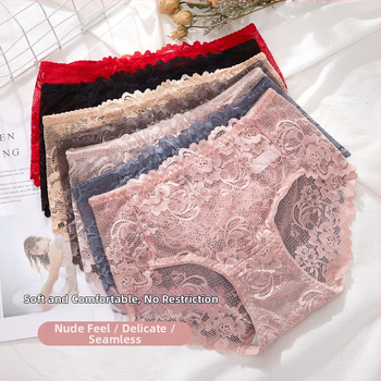 Mežģīņu apakšveļa meitenēm ar vidēju jostas līmeni, neilona audums 90–95%, kokvilnas ieliktnis starp kājām, antibakteriāls, elpojošs