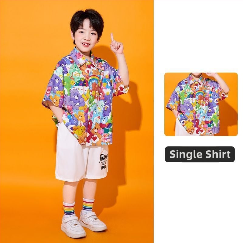 Bērnu uzstāšanās kostīms ar siksniņām Hongkonga stilā, primāro izglītības iestāžu skolēniem, ar drukas elementu, kokvilnas-poliesteri maisījums, 80–90% poliester, pavasaris 2025