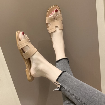 Naiste lamedad rannasandaalid ühe riba, libisemisvastased, hingavad, nahast vooder, PVC tallad