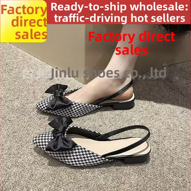 Ženske udobne cipele s oštrim nosom, uzorak houndstooth, platneni gornji dio, niska peta 1–3 cm