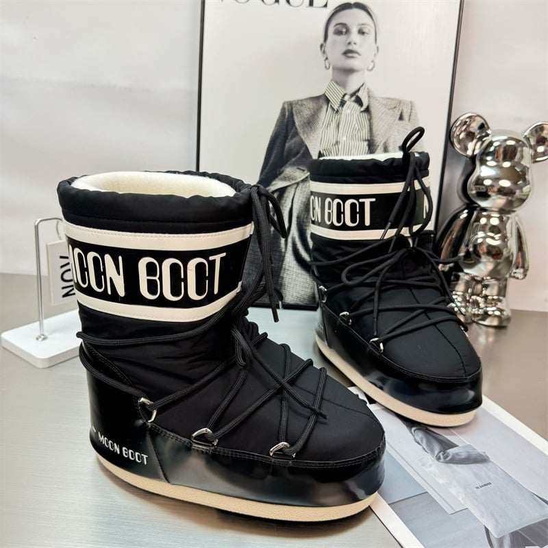 Moteriški žieminiai batai: neslidžia gumos padas, vandeniui atspari viršutinė dalis, pūkuota vidinė apdaila, vidutinio aukščio viršus, raišteliai