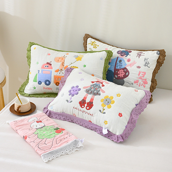 Dječja jastučnica | pamuk gazna tkanina, Jacquard tkanina, reaktivna tisk, dizajn s likom crtića i čipke, mekana i prozračna, upija znoj