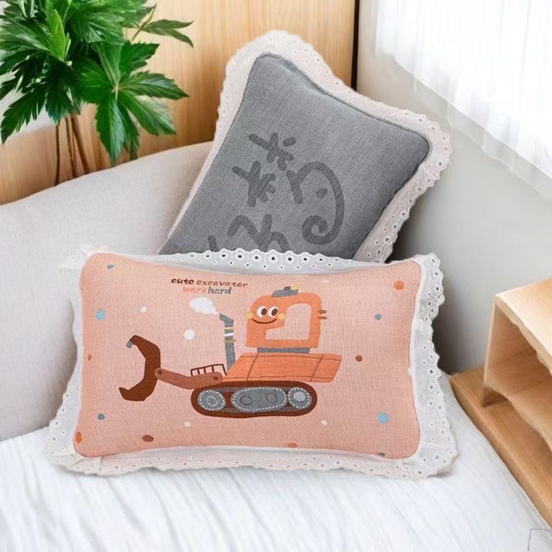 Dječja jastučnica | pamuk gazna tkanina, Jacquard tkanina, reaktivna tisk, dizajn s likom crtića i čipke, mekana i prozračna, upija znoj