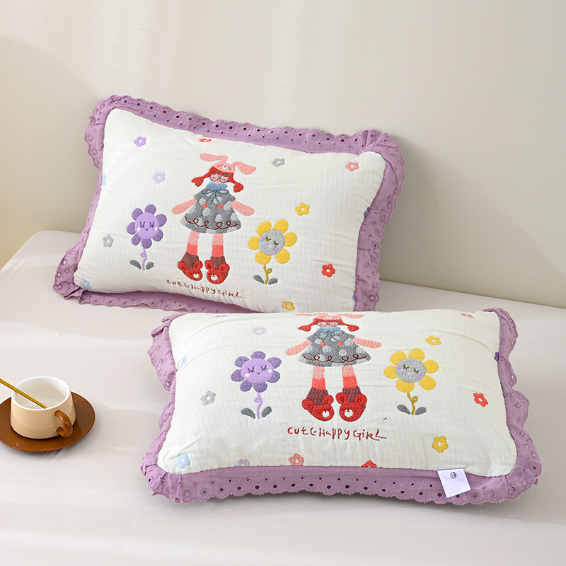 Dječja jastučnica | pamuk gazna tkanina, Jacquard tkanina, reaktivna tisk, dizajn s likom crtića i čipke, mekana i prozračna, upija znoj