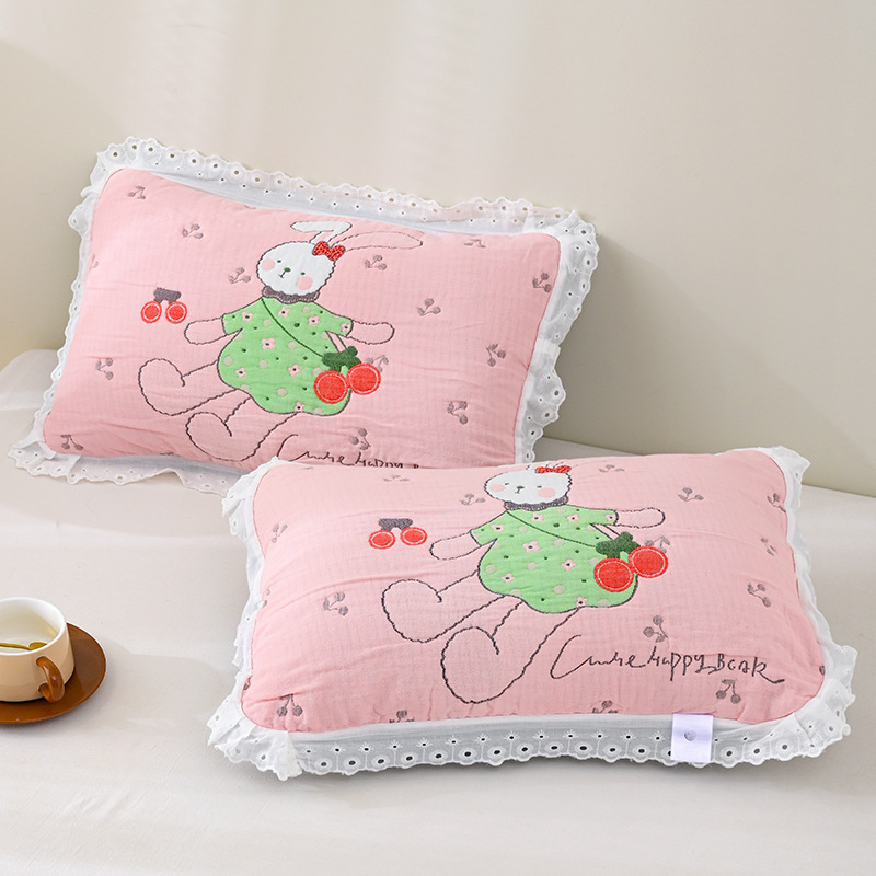 Dječja jastučnica | pamuk gazna tkanina, Jacquard tkanina, reaktivna tisk, dizajn s likom crtića i čipke, mekana i prozračna, upija znoj