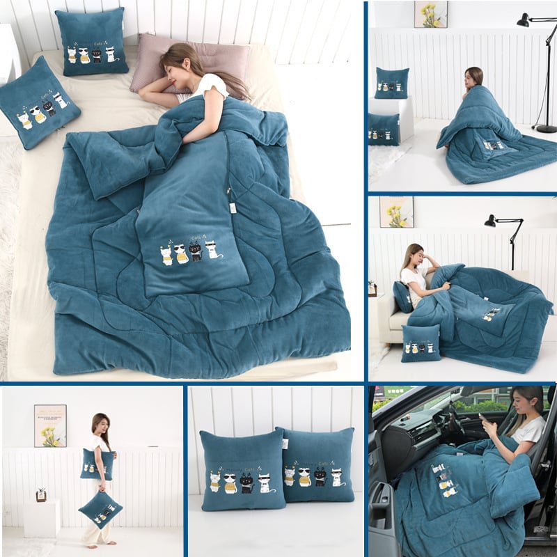 Plüüsiline kahekordselt kasutatav padi ja tekk, piima sametist tekstuur, animeeritud muster, polüestri täidis, kokkupandav auto, kontor või diivan