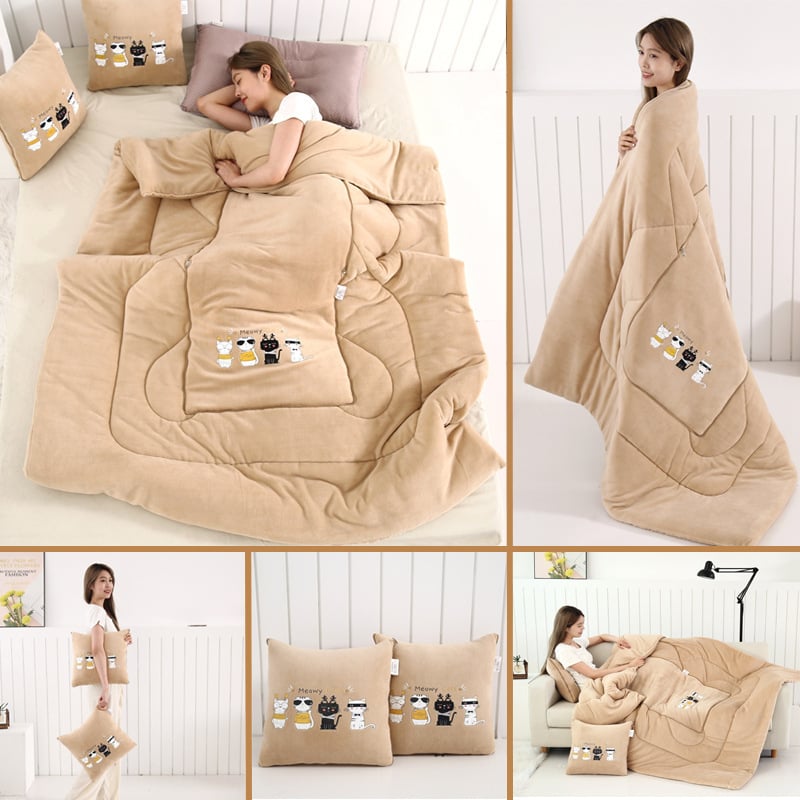 Plüüsiline kahekordselt kasutatav padi ja tekk, piima sametist tekstuur, animeeritud muster, polüestri täidis, kokkupandav auto, kontor või diivan