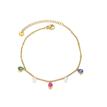 Bohemiska stila nerūsējošā tērauda potītes ankleta ar krāsainu cirkonu krustu, 18K zelta pārklājums, personalizēts dizains