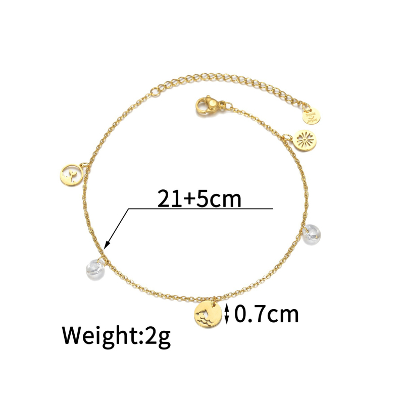 Bohemiska stila nerūsējošā tērauda potītes ankleta ar krāsainu cirkonu krustu, 18K zelta pārklājums, personalizēts dizains