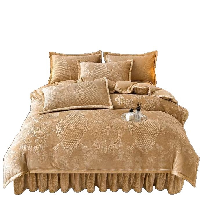 Zimska dvostruka posteljna suknja od mliječne veluru, četverodijelni set, 8D trodimenzionalna gravura, kemijska vlakna, težina ispod 500 g, moderni minimalistički stil