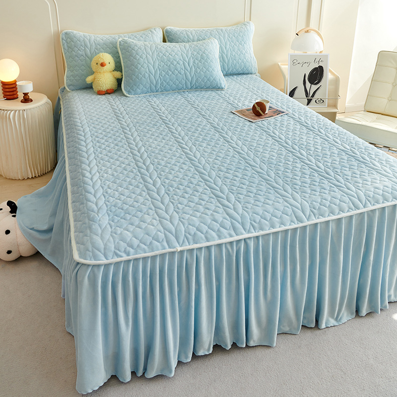 Trodijelni set za krevet od mliječnog baršuna, kvilirana pamučno-flanelna pokrivač, s fleece podstavom