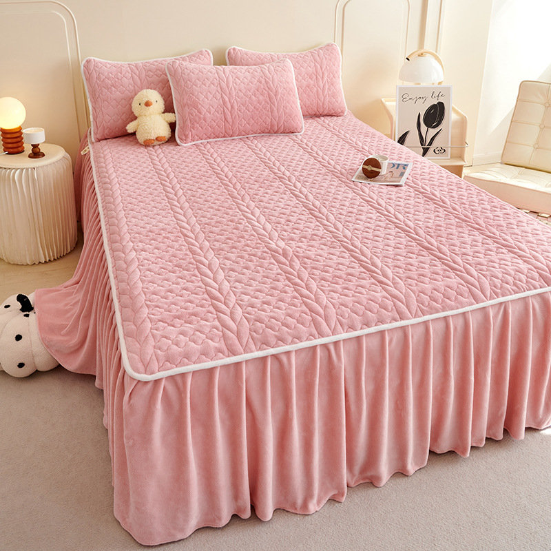 Trodijelni set za krevet od mliječnog baršuna, kvilirana pamučno-flanelna pokrivač, s fleece podstavom