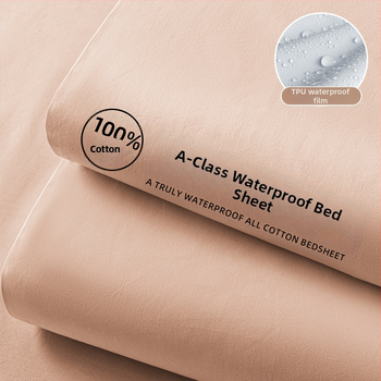 Kinnine voodilina TPU veekindla alusega; pealne kiht 100% puuvill; twilli põimumine; reaktiivne trükk ja värvimine; hingav.