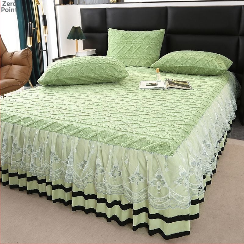 Voodi kattem piima veluuri ja akrüülkiududest, monokroomne muster, Twill õmblus, printsessi stiil