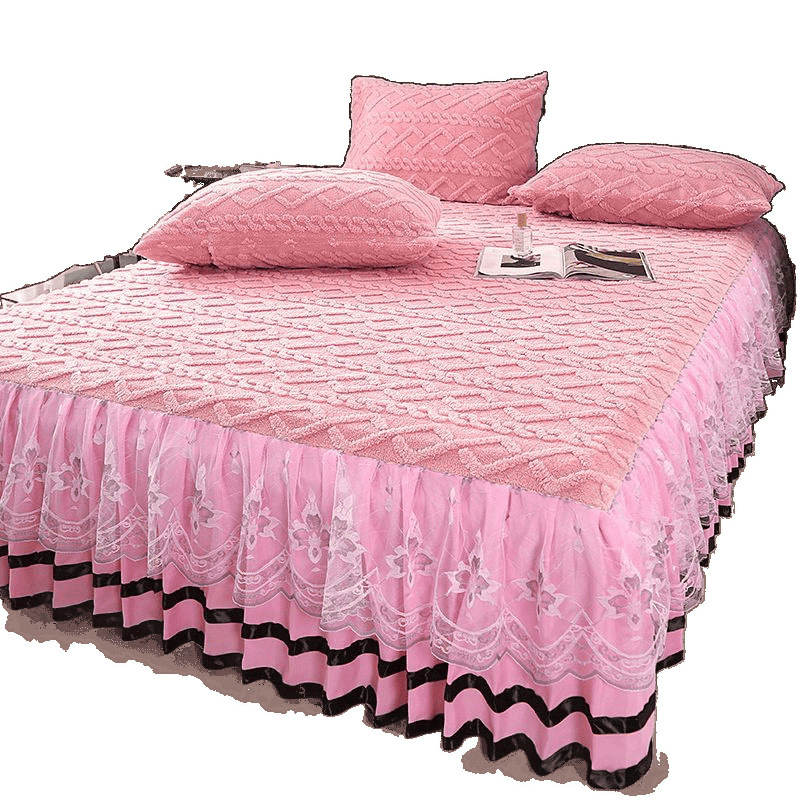 Voodi kattem piima veluuri ja akrüülkiududest, monokroomne muster, Twill õmblus, printsessi stiil