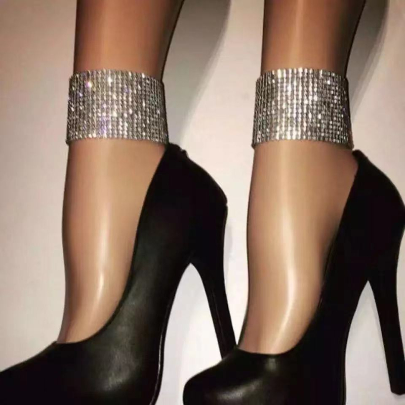 Sieviešu potīšu anklets, daudzrindu Rhinestone, zeltīti ieliktie akmeņi