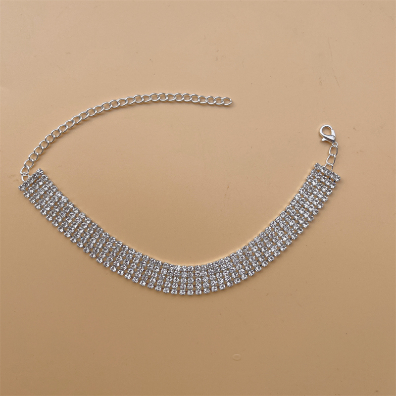 Sieviešu potīšu anklets, daudzrindu Rhinestone, zeltīti ieliktie akmeņi