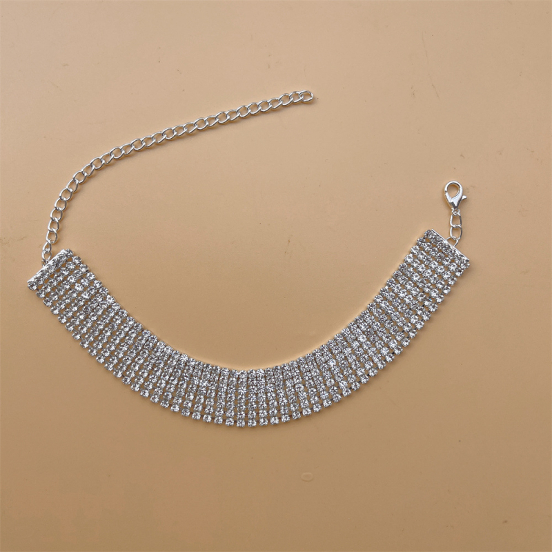 Sieviešu potīšu anklets, daudzrindu Rhinestone, zeltīti ieliktie akmeņi