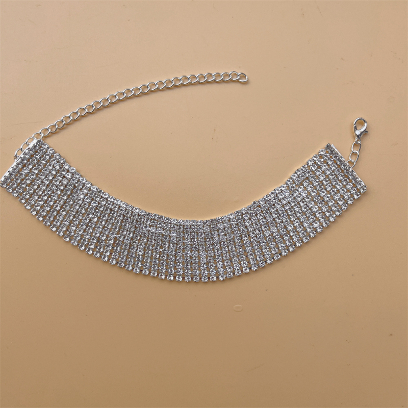 Sieviešu potīšu anklets, daudzrindu Rhinestone, zeltīti ieliktie akmeņi