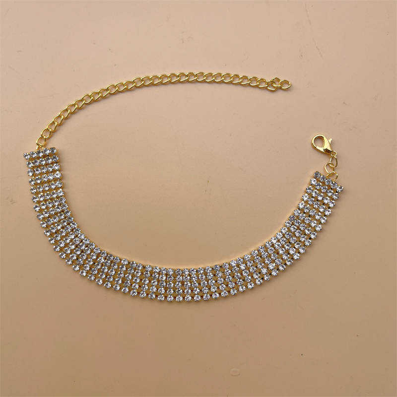 Sieviešu potīšu anklets, daudzrindu Rhinestone, zeltīti ieliktie akmeņi