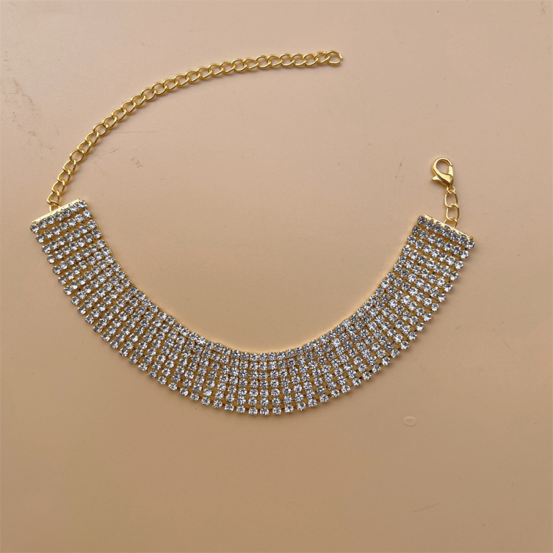 Sieviešu potīšu anklets, daudzrindu Rhinestone, zeltīti ieliktie akmeņi