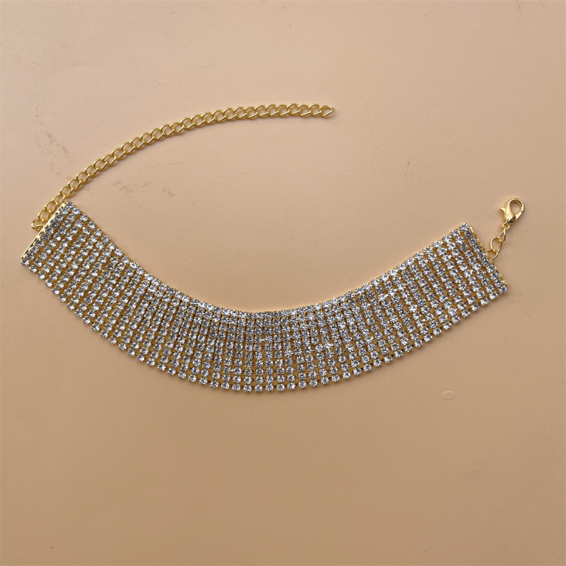 Sieviešu potīšu anklets, daudzrindu Rhinestone, zeltīti ieliktie akmeņi