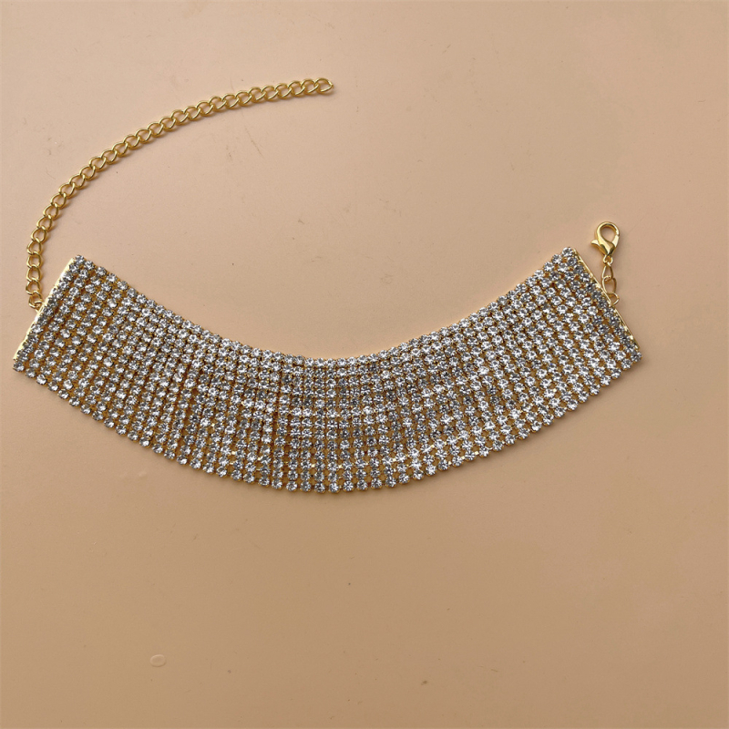 Sieviešu potīšu anklets, daudzrindu Rhinestone, zeltīti ieliktie akmeņi