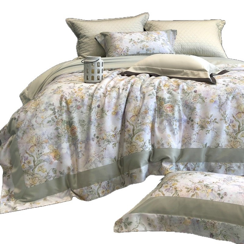 Četverosoban set posteljine od Tencel pamuka s cvjetnim uzorkom, lagan luksuz stil, jesen-zima