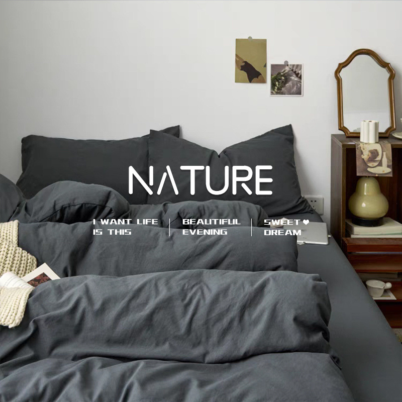 Posteljina od pamuka, četverodjelni set, Tie-Dye otisak, oprana pamuka, nordijski jednostavan stil, jednofarbni uzorak